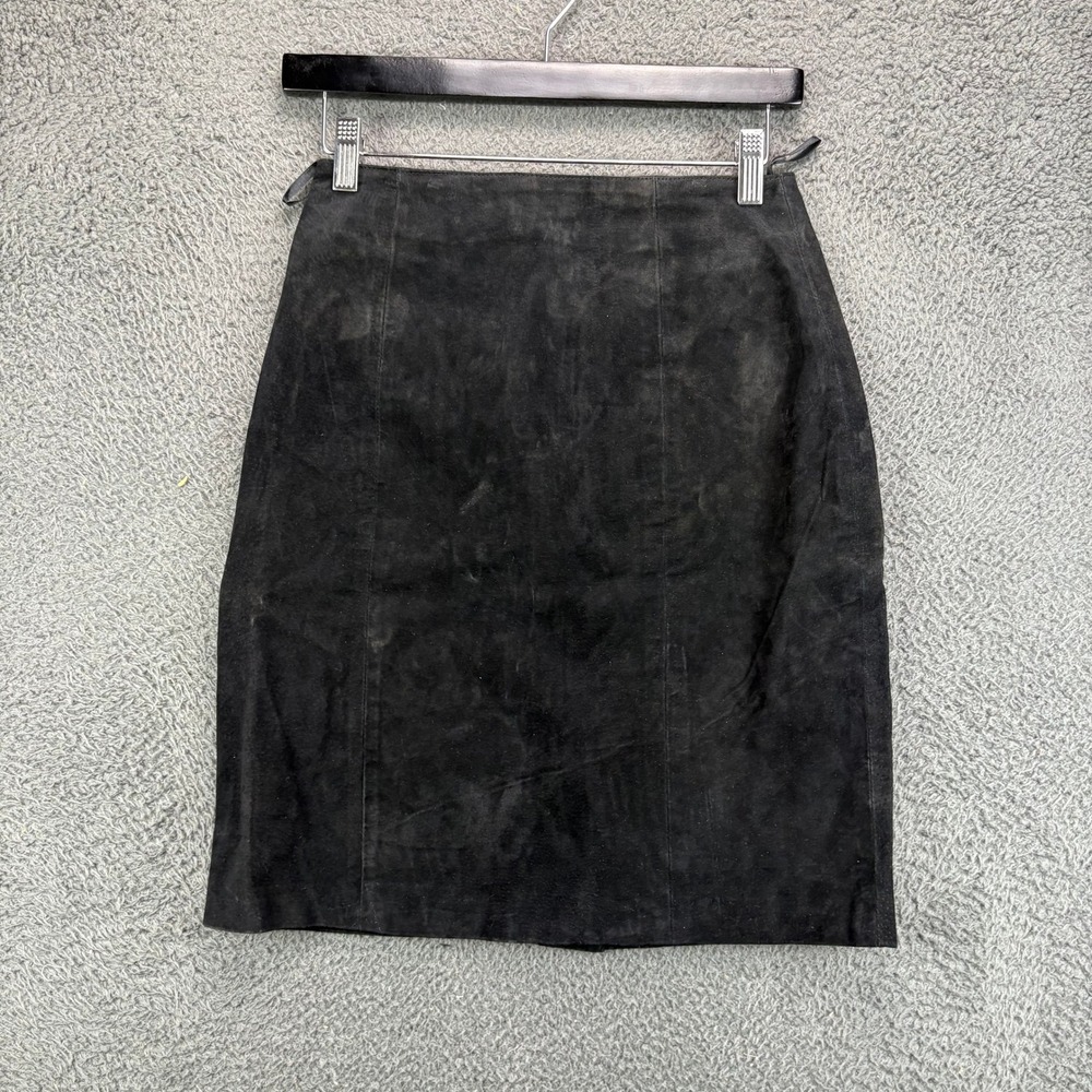 Savannah Black Suede Leather Pencil Skirt Womens Size 4 Back Zip Knee Length‎